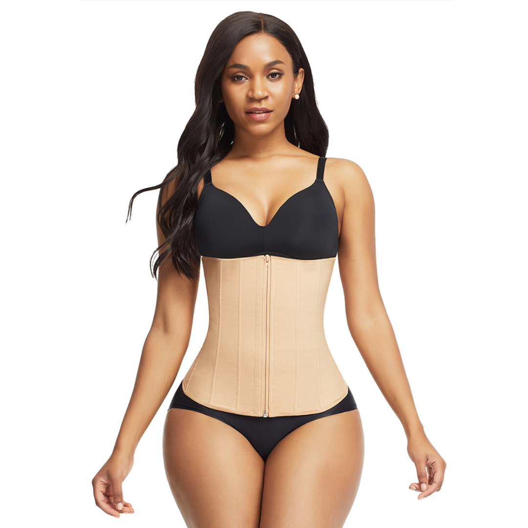 Cicin waist trainer sa 9 čeličnih žica, kopčama i rajsferšlusom, pruža maksimalnu podršku leđima i struku, uz kontrolu stomaka i udobno oblikovanje