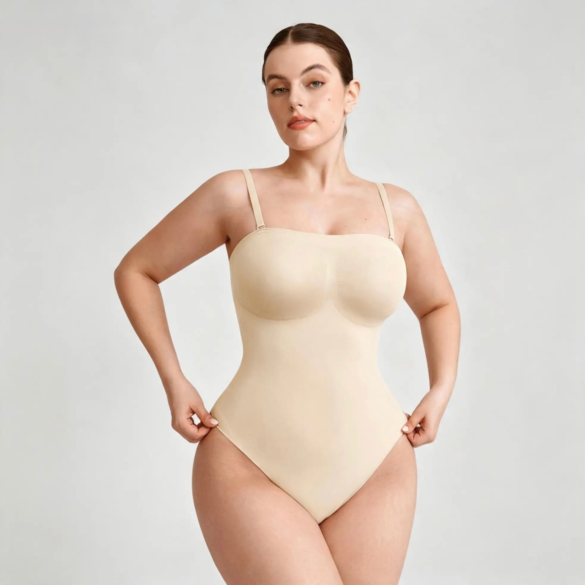 Cicin body shaper tanga sa bratelama koje se skidaju – bež steznik za zaglađivanje stomaka i oblikovanje struka, prednji prikaz