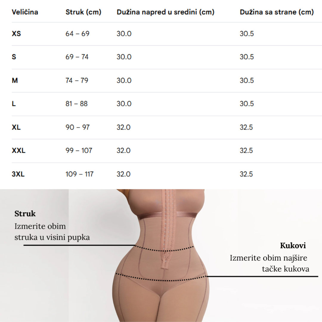 Vodič za veličinu for Cicin premium latex steznik sa 11 čeličnih žica