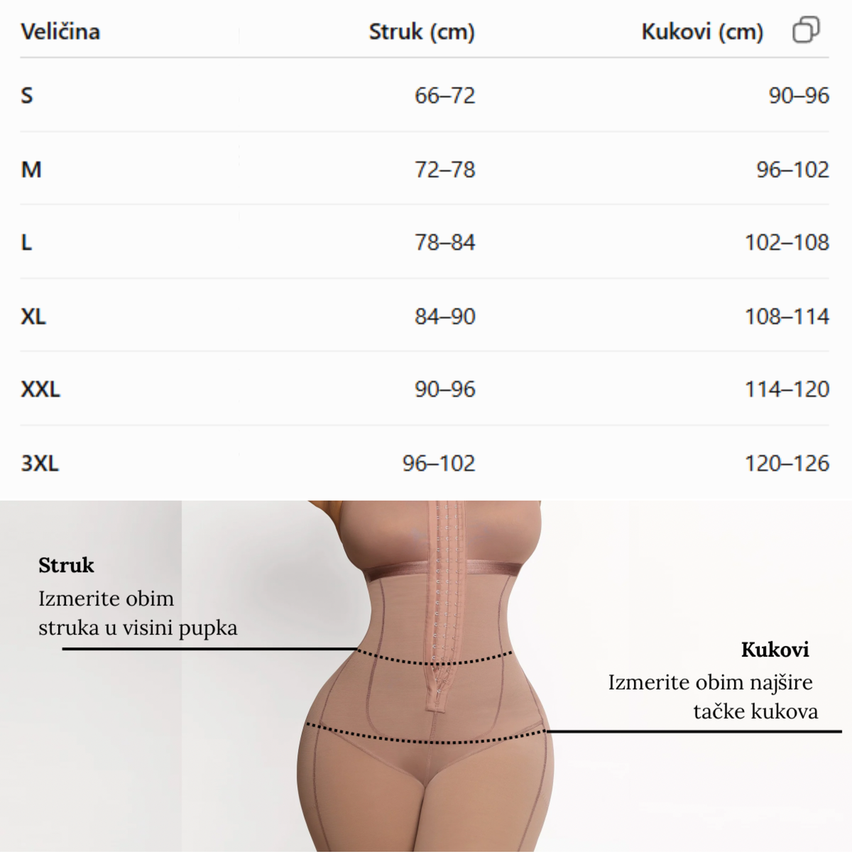 Vodič za veličinu for Cicin Air Slim premium body za oblikovanje figure