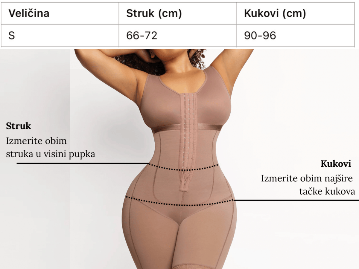 Vodič za veličinu for Cicin kombinezon sa uklonjivim bratelama i trostrukim slojem za oblikovanje stomaka
