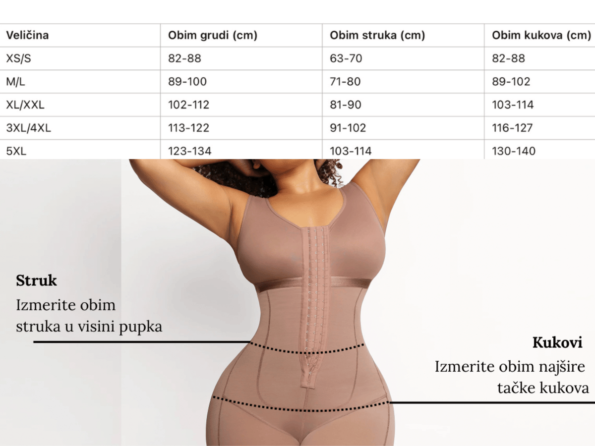 Vodič za veličinu for Cicin body shaper tanga sa otvorenim ledjima