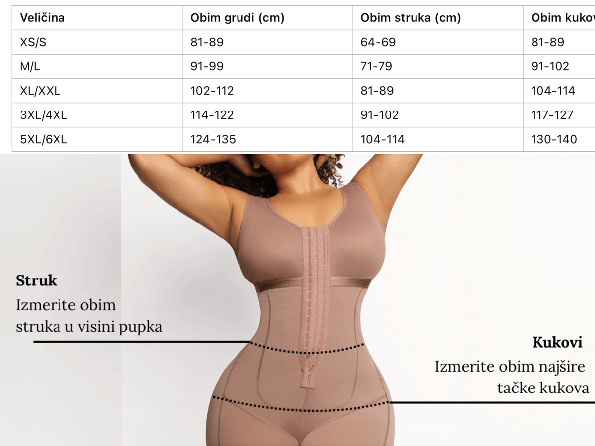 Vodič za veličinu for Sportski body shaper