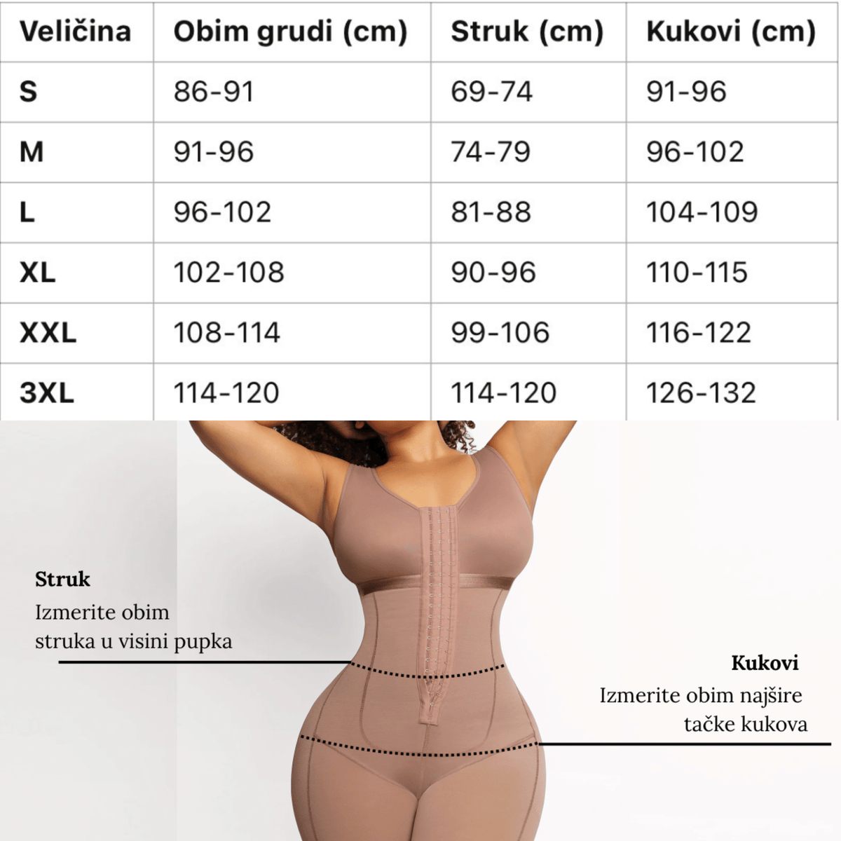 Vodič za veličinu for Cicin premium steznik gaćice za oblikovanje struka i zadnjice