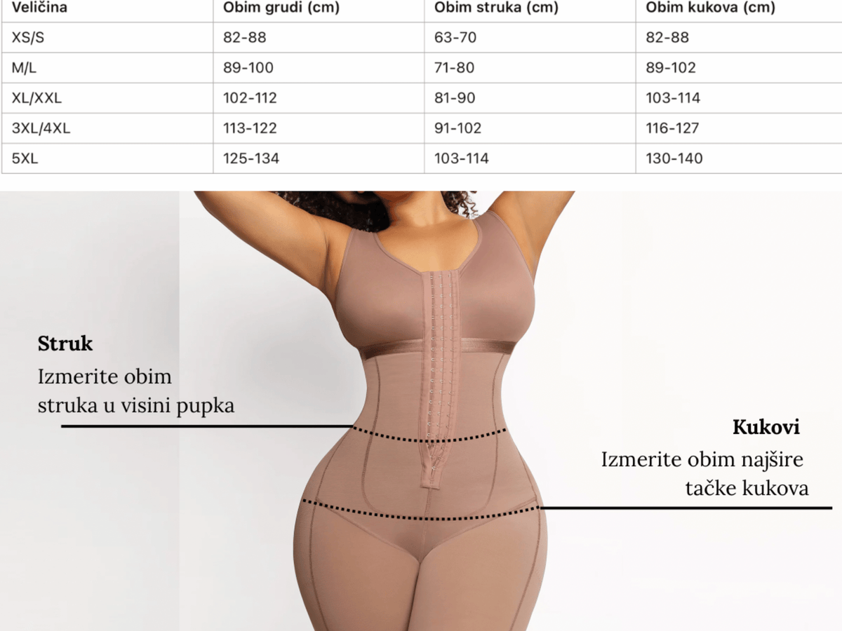 Vodič za veličinu for Cicin body shaper šorc sa otvorom za grudi