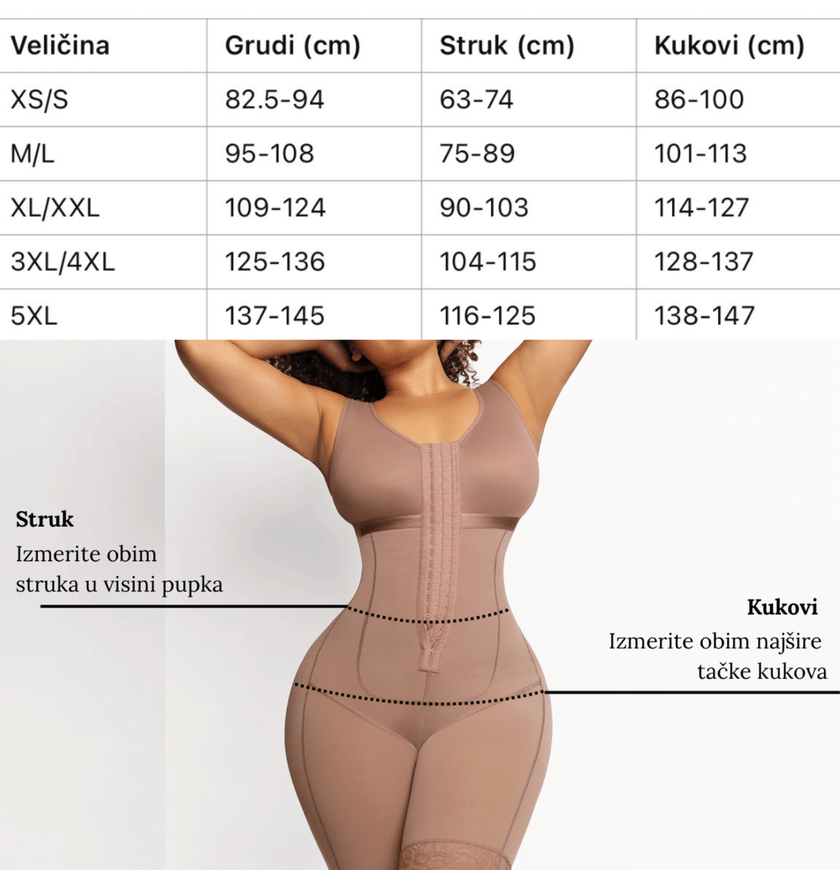 Vodič za veličinu for Cicin body shaper duboki šorc