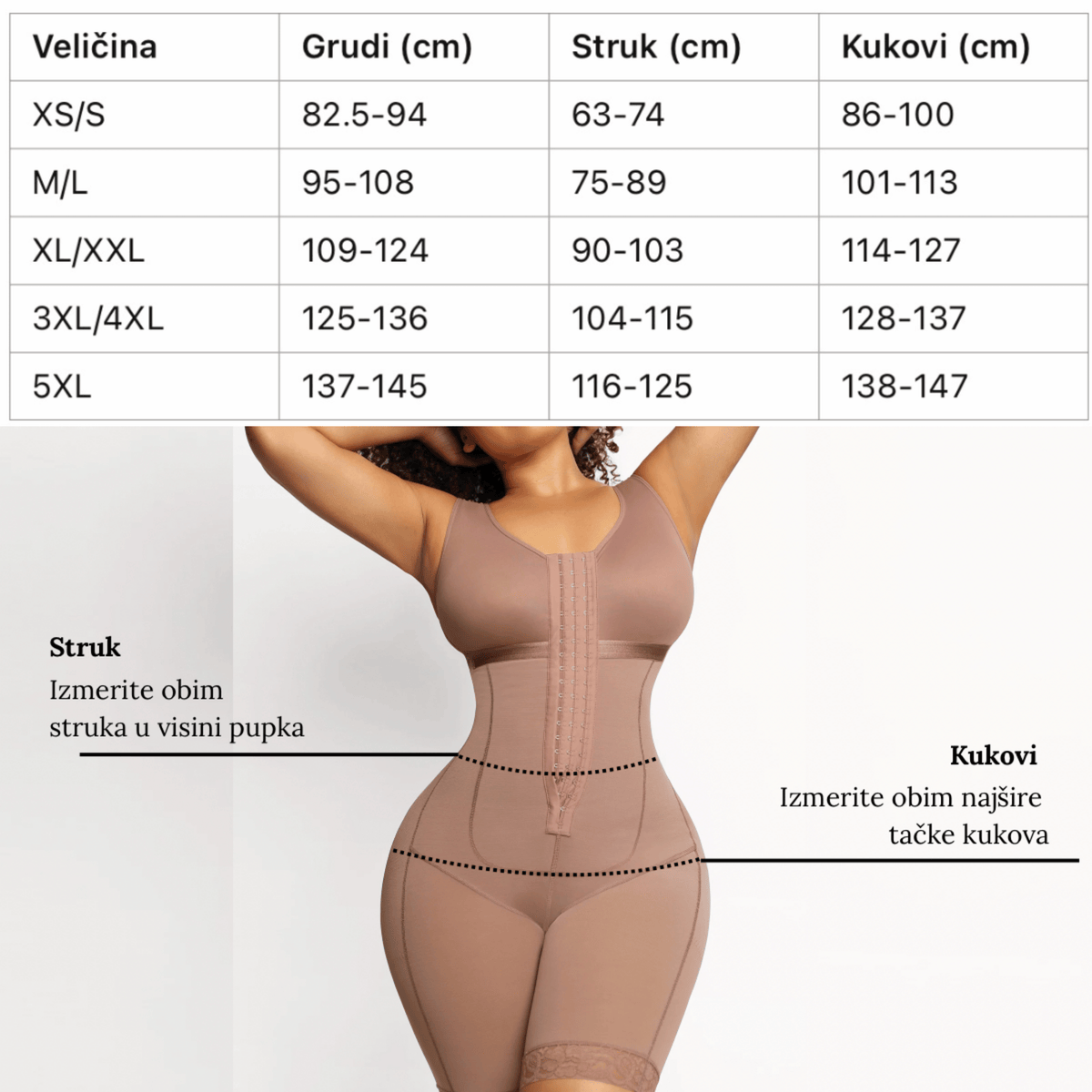 Vodič za veličinu for Cicin body shaper šorc