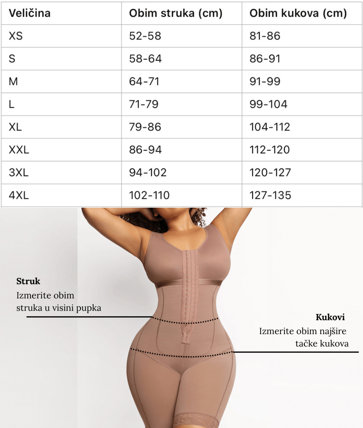 Vodič za veličinu for Cicin steznik korset sa 9 čeličnih žica latex
