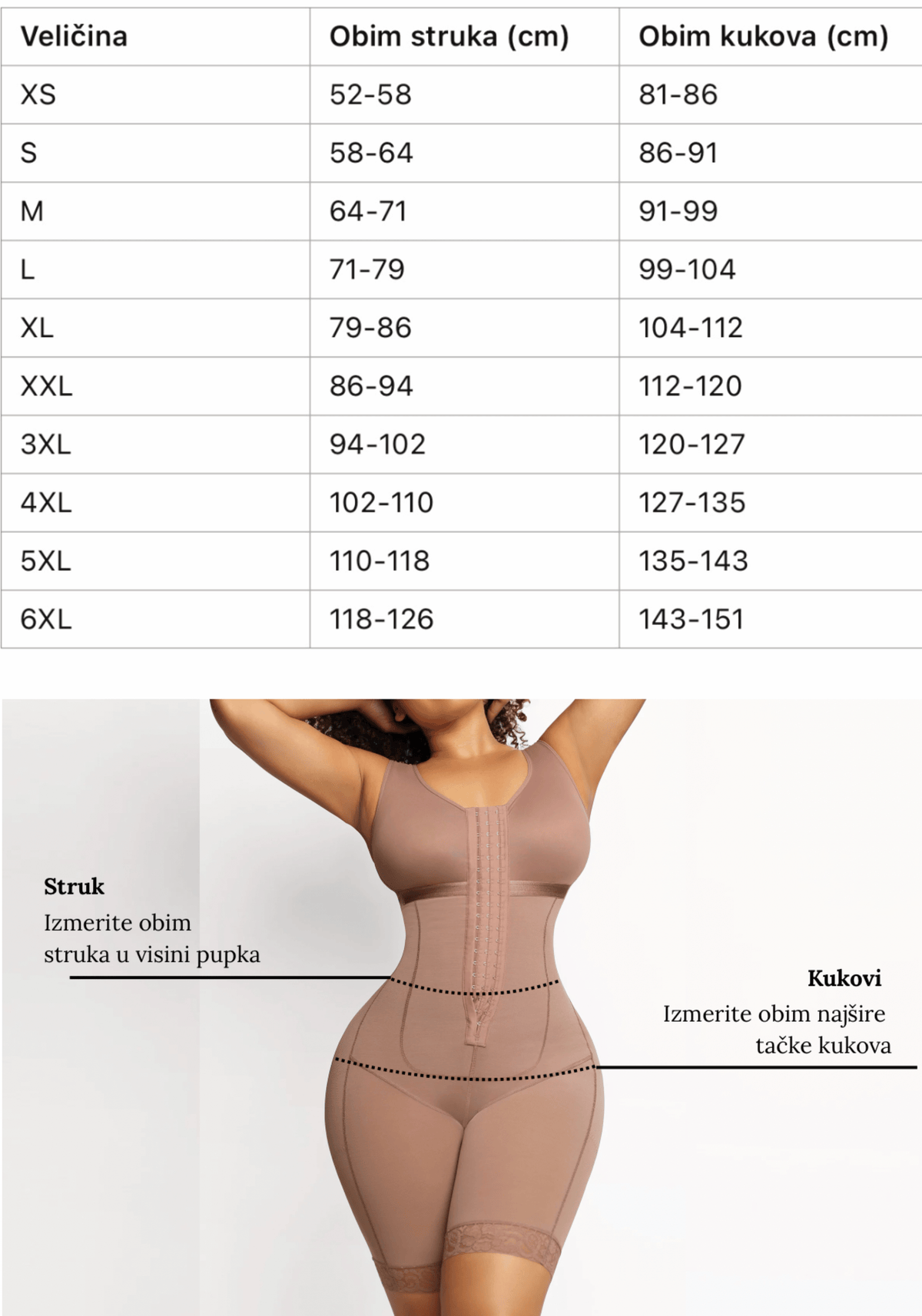 Vodič za veličinu for Cicin steznik mider sa bratelama sa 9 čeličnih žica latex