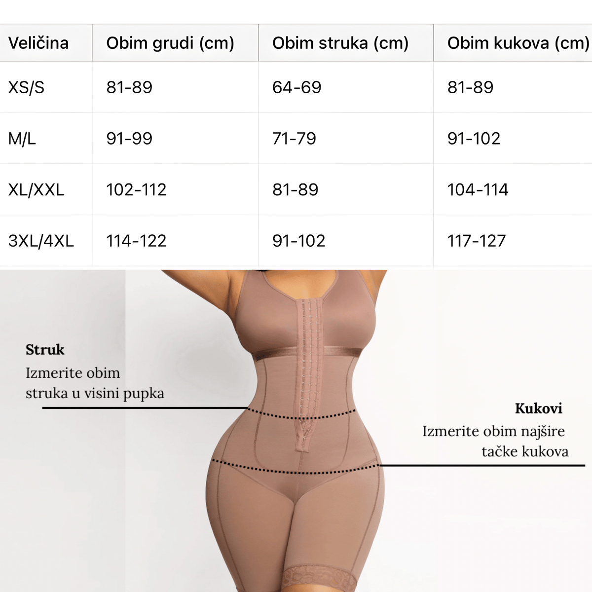 Vodič za veličinu for Cicin body shaper sa nogavicama