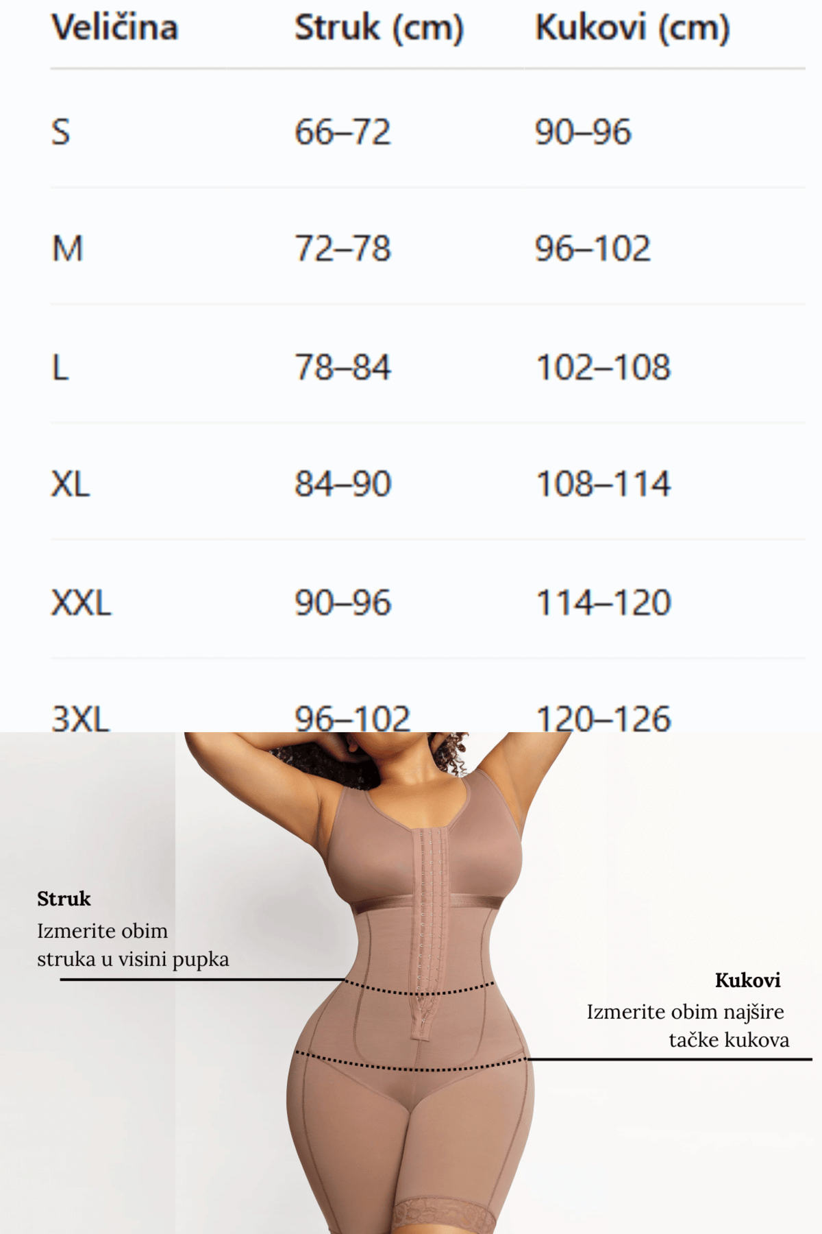 Vodič za veličinu for Cicin body sa dugim rukavima, tanga model