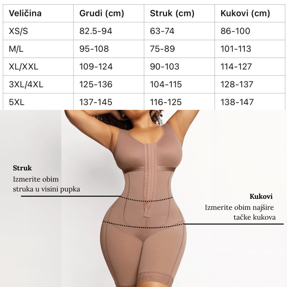 Vodič za veličinu for Cicin body shaper duboki šorc 2