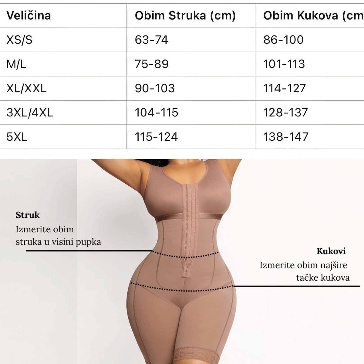 Vodič za veličinu for Cicin nevidljivi steznik tanga sa kopčanjem za brushalter