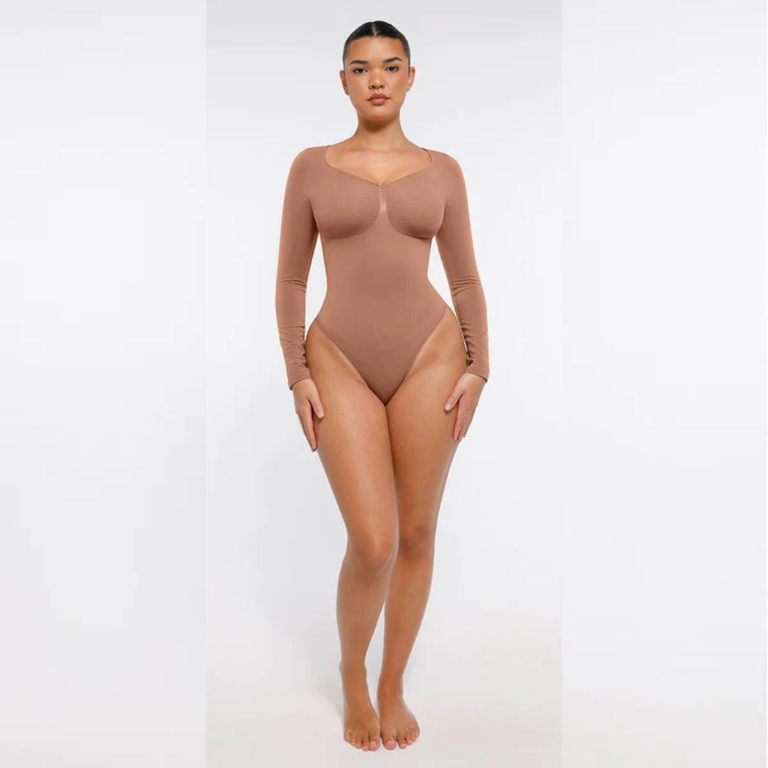 Cicin Bešavni Body sa Dugim Rukavima – Podrška za Grudi i Oblikovanje Stomaka (Tanga model)